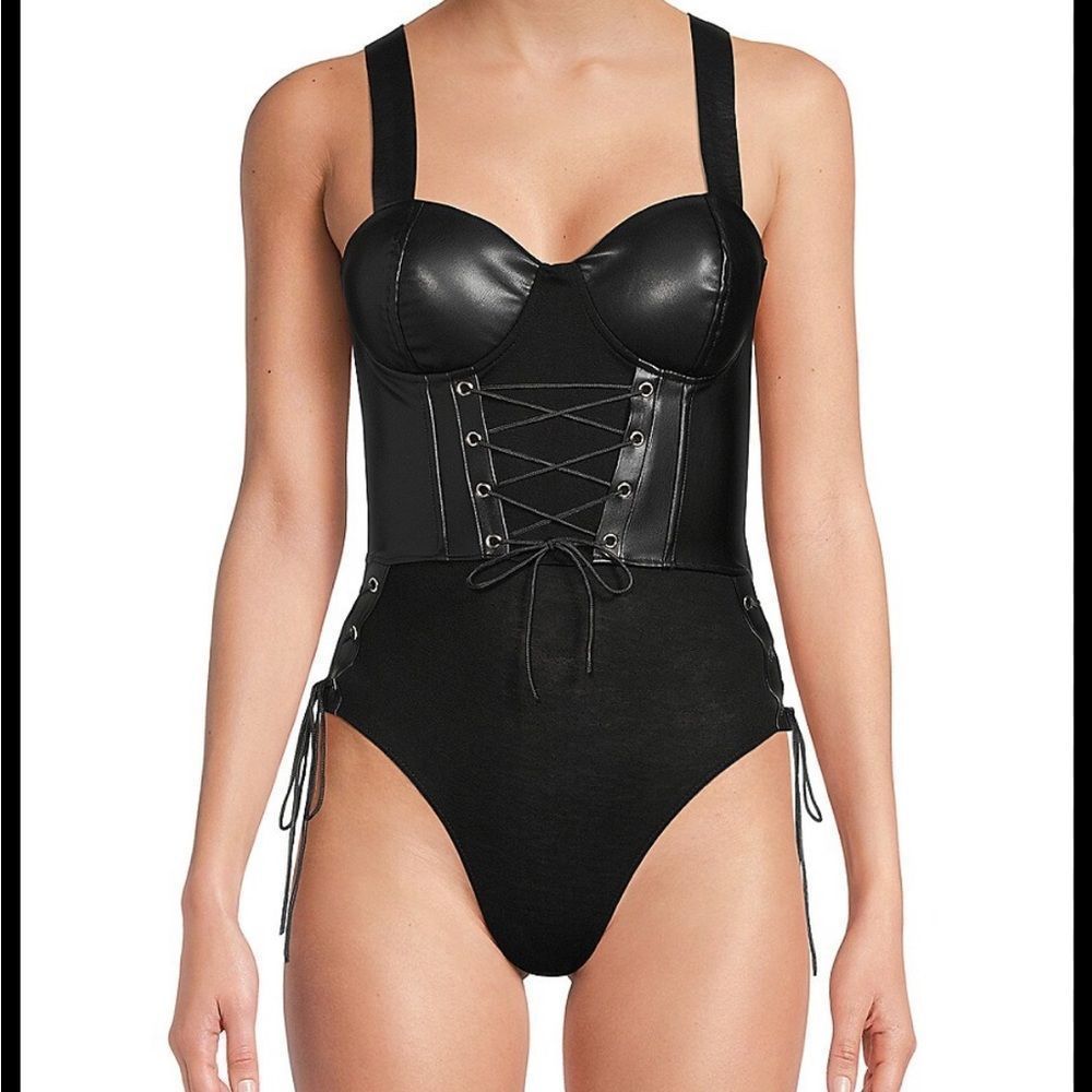 OPPA
​Faux Leather Lace Up Bodysuit